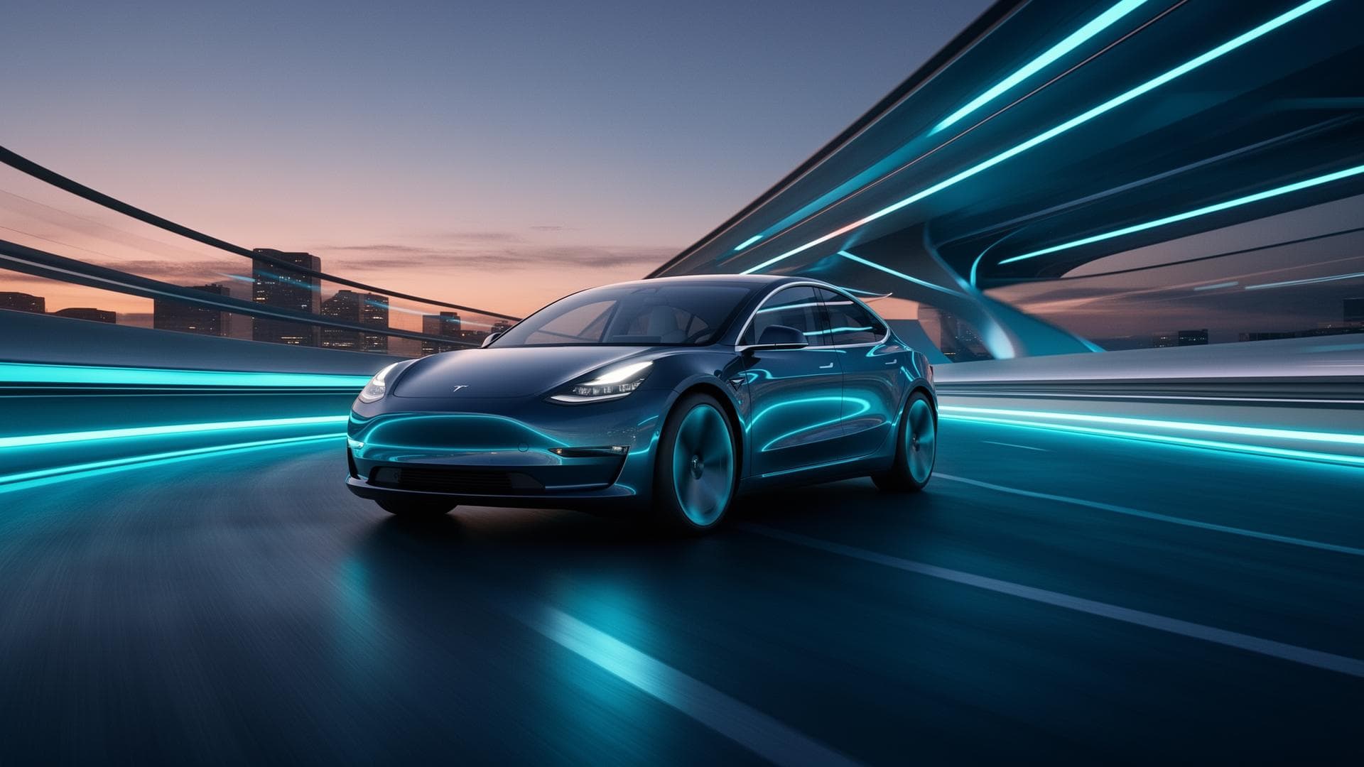 Elektrické vozidlo na futuristickej diaľnici